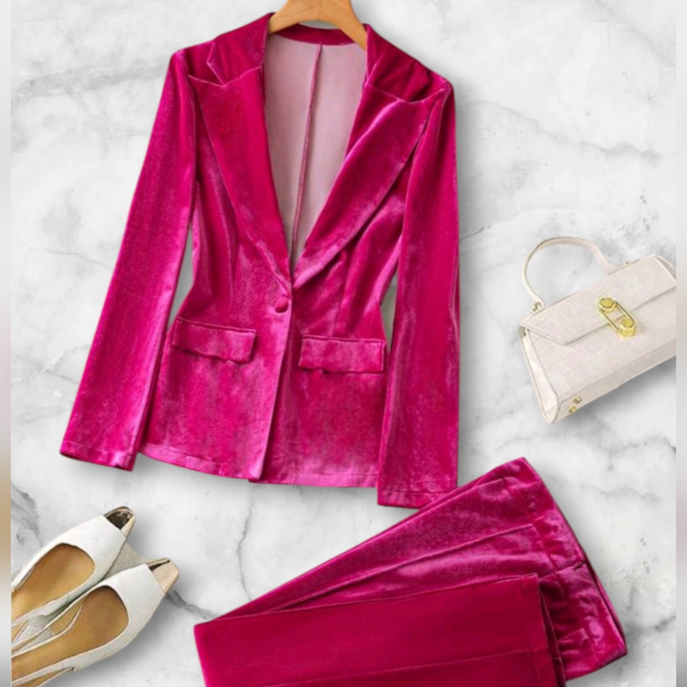Women's Velvet Pantsuit Jacket Women Fashion Long Sleeve